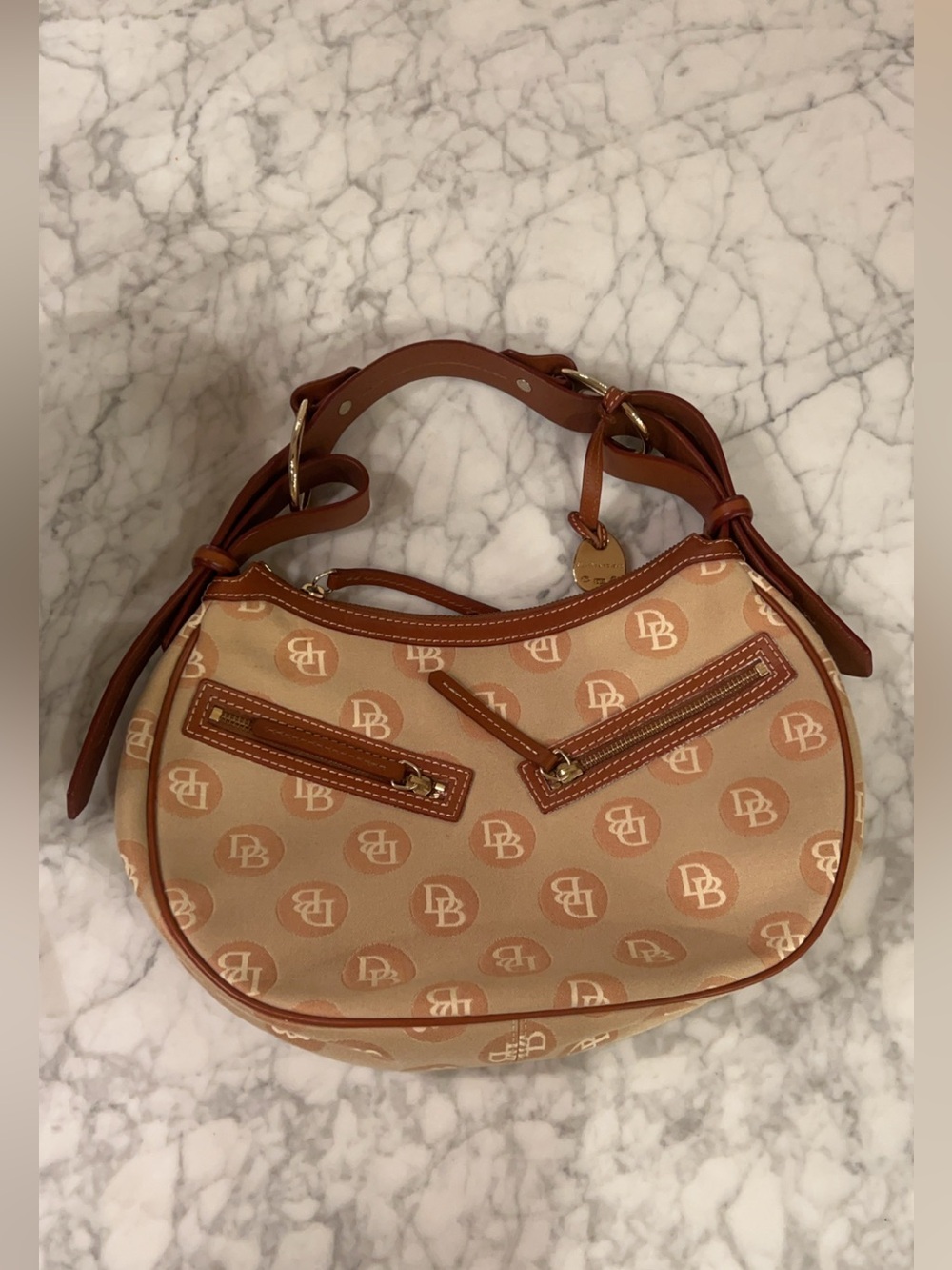 Dooney & Bourke Tan and Brown Logo Shoulder Bag